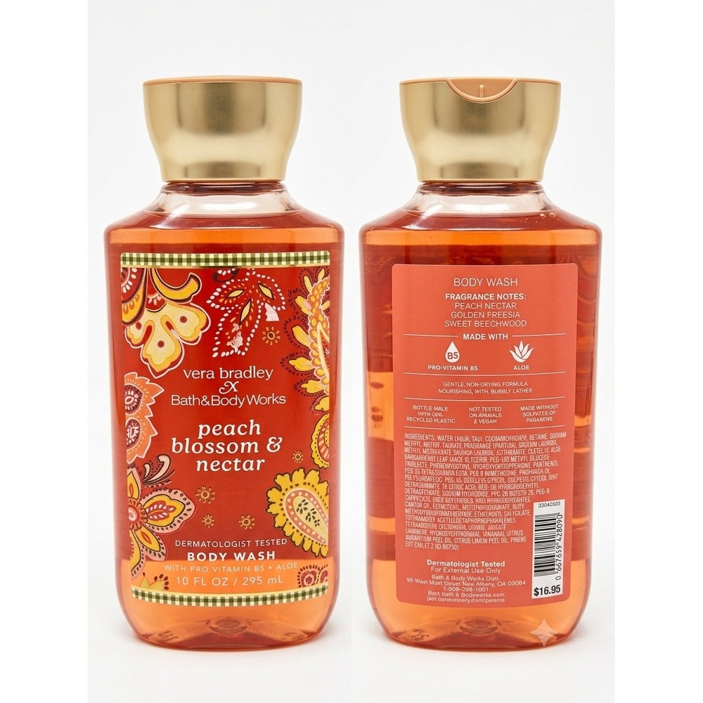 Vera Bradley x Bath & Body Works Peach Blossom & Nectar Body Wash 10oz New
